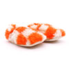 Morgedan-Teddy-Checker-Orange-ikili-Yan Turuncu Krem damalı peluş kaydırmaz çocuk ev ayakkabısı