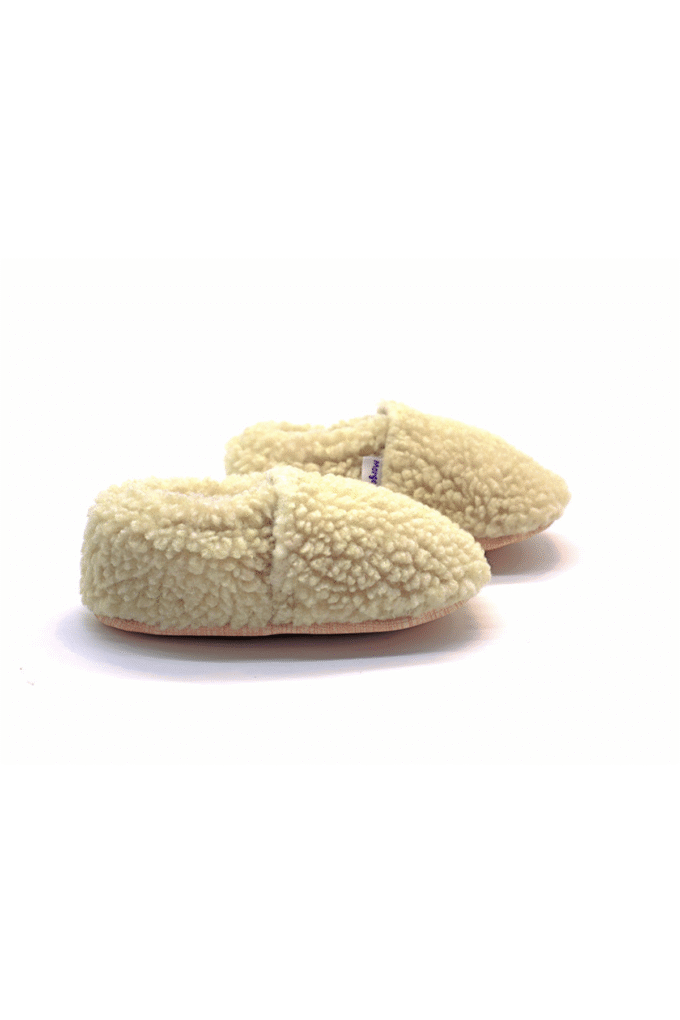 Teddy-milk-kapak krem peluş kaydırmaz çocuk ev ayakkabısı