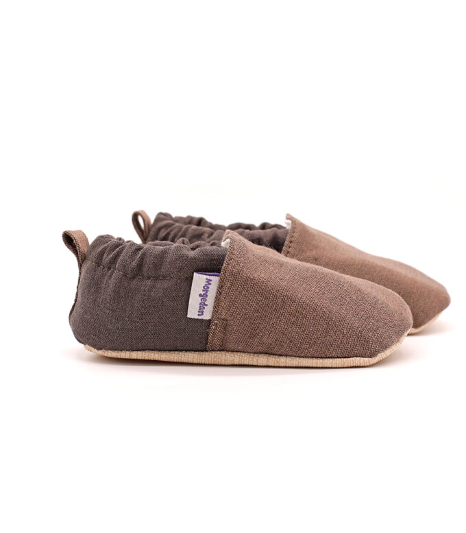 morgedan-latte-denim-yan-keyifbebesi-beyaz Morgedan Kahve Latte Denim Pamuklu Çocuk Ev Ayakkabısı