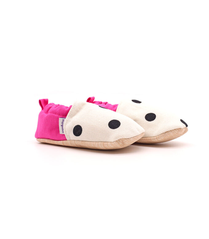 morgedan-pink-dots-capraz-keyifbebesi-beyaz Morgedan Pembe Puantiye Pamuklu Çocuk Ev Ayakkabısı
