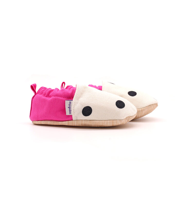 morgedan-pink-dots-yan-keyifbebesi-beyaz Morgedan Pembe Puantiye Pamuklu Çocuk Ev Ayakkabısı
